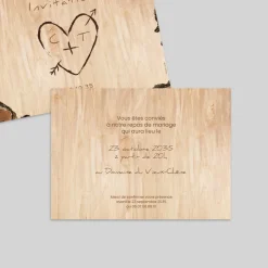 Carte D'invitation Mariage^Planet cards Coeur gravé sur Bois
