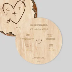 Faire-part Mariage Original | Faire-part Mariage Champêtre^Planet cards Coeur gravé sur Bois