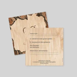Coupon-réponse Mariage^Planet cards Coeur gravé sur Bois