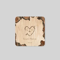 Coupon-réponse Mariage^Planet cards Coeur gravé sur Bois