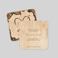 Save The Date^Planet cards Coeur gravé sur Bois