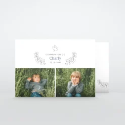 Faire-part Communion^Planet cards Colombe et Feuilles