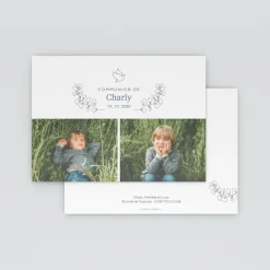 Faire-part Communion^Planet cards Colombe et Feuilles