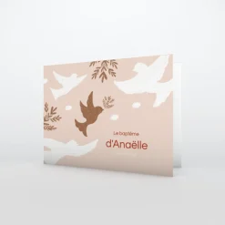 Faire-part Baptême Champêtre | Faire-part Baptême Fille^Planet cards Colombes et Végétaux Fille