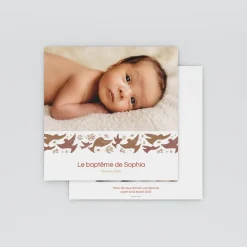 Faire-part Baptême Champêtre | Faire-part Baptême Fille^Planet cards Colombes et Végétaux Fille