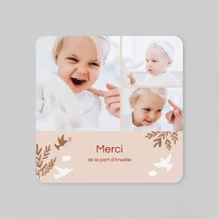 Carte Remerciement Baptême Animaux | Carte Remerciement Baptême Fille^Planet cards Colombes et Végétaux Fille