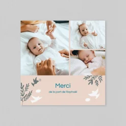 Carte Remerciement Baptême Animaux | Carte Remerciement Baptême Garçon^Planet cards Colombes et Végétaux Garçon