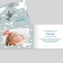 Faire-part Baptême Champêtre | Faire-part Baptême Garçon^Planet cards Colombes et Végétaux Garçon