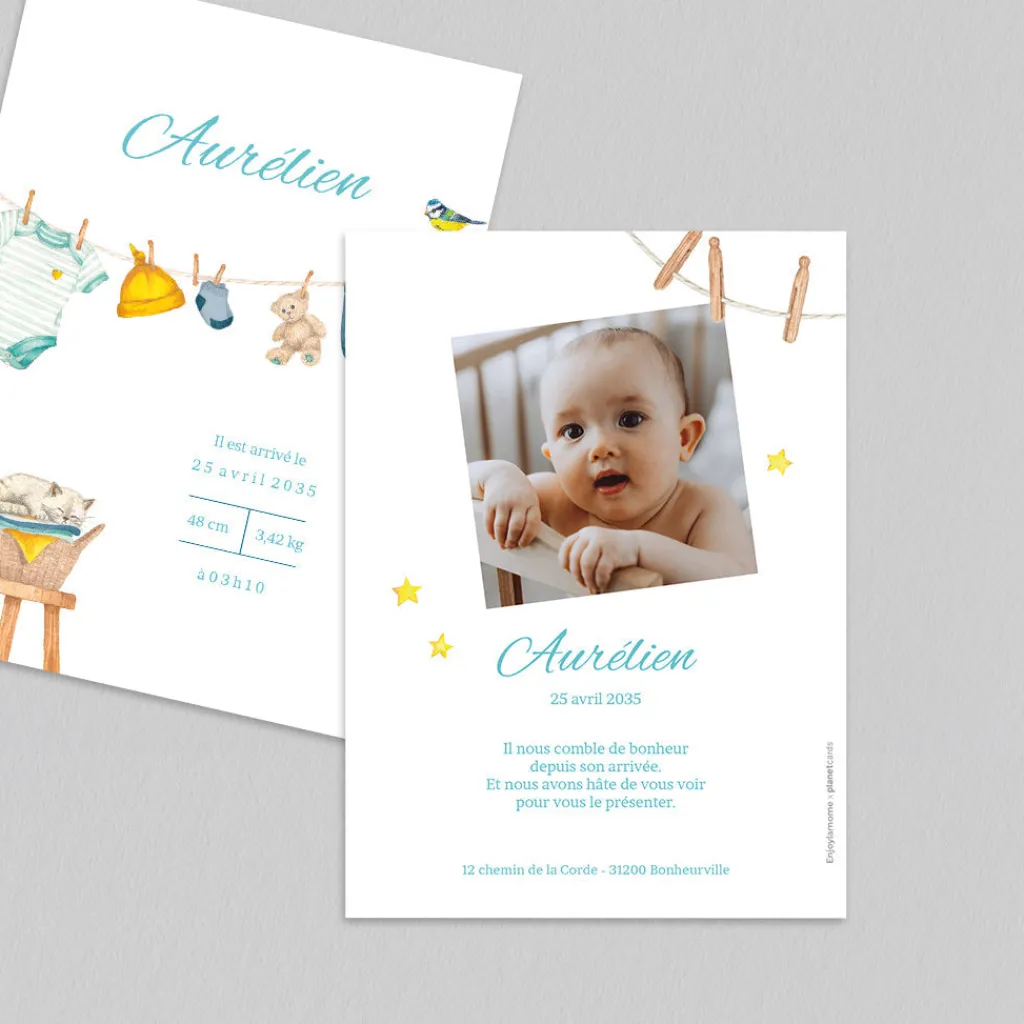 Faire-part Naissance Animaux | Créations En Collaboration^Planet cards Corde à Linge
