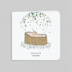Créations En Collaboration | Faire-part Naissance Fille^Planet cards Couffin et Petites Feuilles