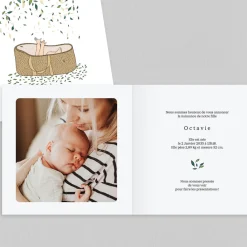 Créations En Collaboration | Faire-part Naissance Fille^Planet cards Couffin et Petites Feuilles