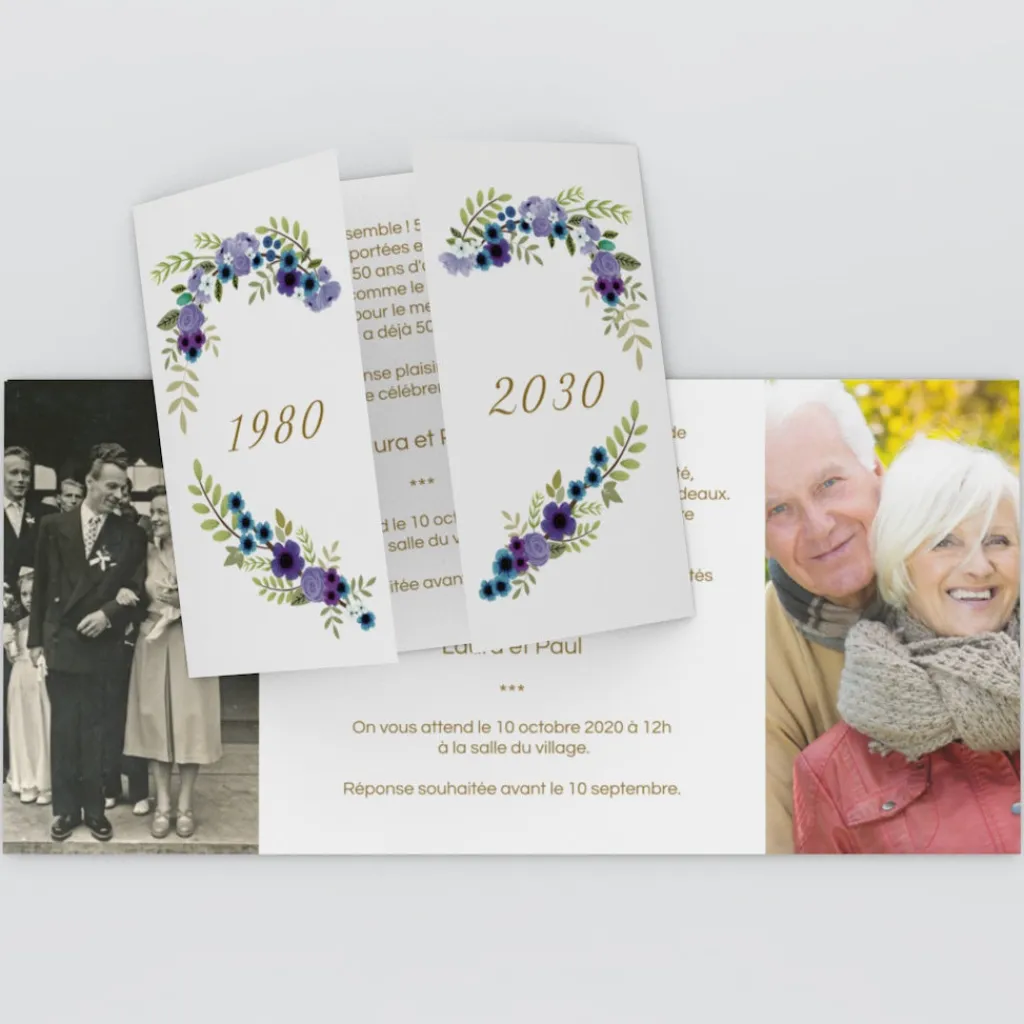 Carte Invitation Noces D'or | Carte Invitation Noces D'or^Planet cards Couronne De Coeur