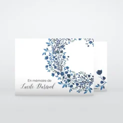 Faire-part Décès^Planet cards Couronne de fleurs bleutée