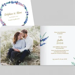 Faire-part Mariage Champêtre^Planet cards Couronne Delphinium