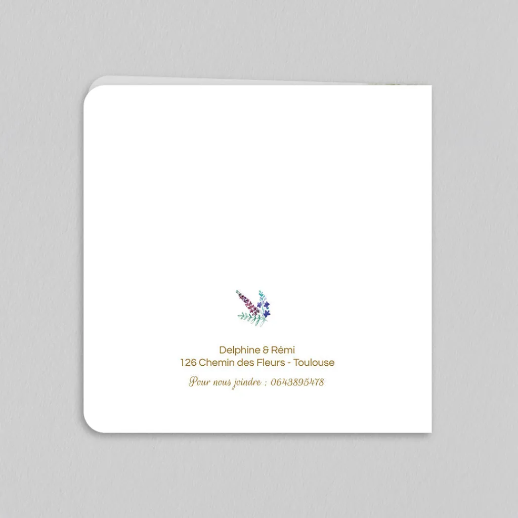 Faire-part Mariage Champêtre^Planet cards Couronne Delphinium