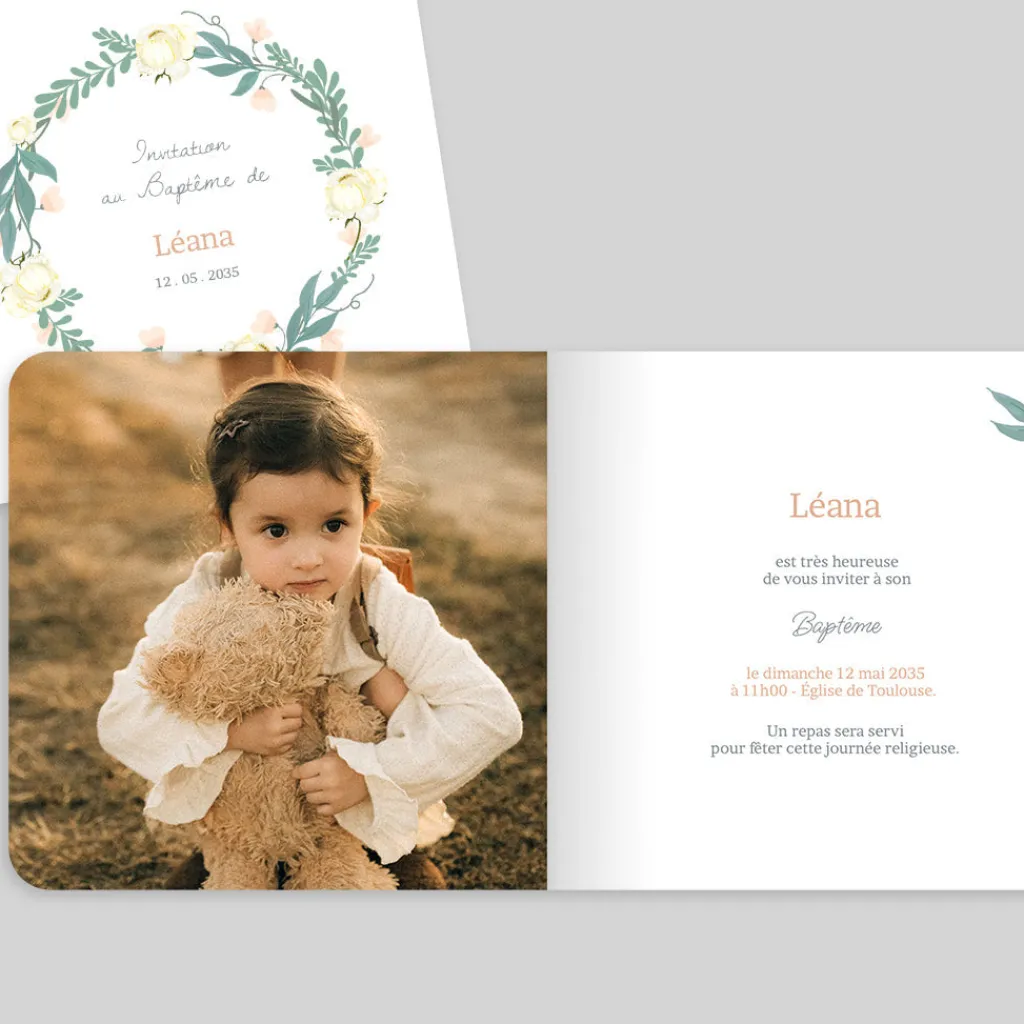 Faire-part Baptême Civil | Faire-part Baptême Champêtre^Planet cards Couronne Douce