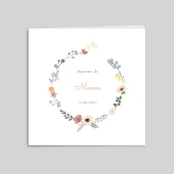 Faire-part Baptême Fille^Planet cards Couronne du Printemps