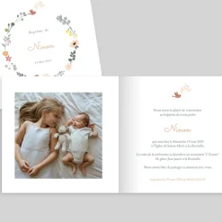 Faire-part Baptême Fille^Planet cards Couronne du Printemps