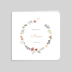 Faire-part Baptême Fille^Planet cards Couronne du Printemps
