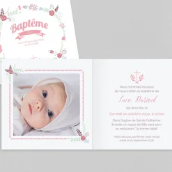Faire-part Baptême Fille^Planet cards Couronne en fleurs