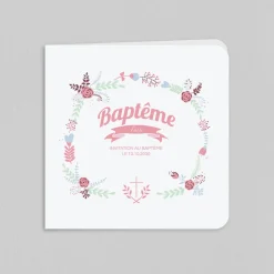 Faire-part Baptême Fille^Planet cards Couronne en fleurs