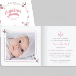 Faire-part Baptême Fille^Planet cards Couronne en fleurs