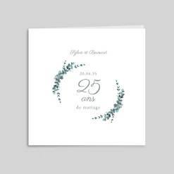 Carte Invitation Noces D'argent | Carte Invitation Noces D'argent^Planet cards Couronne Eucalyptus et Argent