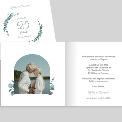 Carte Invitation Noces D'argent | Carte Invitation Noces D'argent^Planet cards Couronne Eucalyptus et Argent
