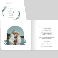 Carte Invitation Noces D'argent | Carte Invitation Noces D'argent^Planet cards Couronne Eucalyptus et Argent
