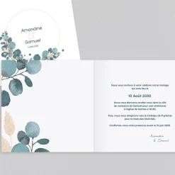 Faire-part Mariage Champêtre | Gamme Complète^Planet cards Couronne eucalyptus et fleurs séchées