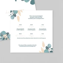 Programme De Mariage^Planet cards Couronne Eucalyptus et Fleurs Séchées