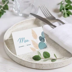 Marque-place Mariage^Planet cards Couronne Eucalyptus et Fleurs Séchées