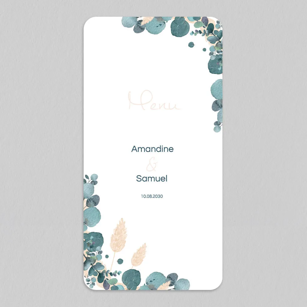 Menu De Mariage^Planet cards Couronne Eucalyptus et Fleurs Séchées