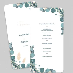 Menu De Mariage^Planet cards Couronne Eucalyptus et Fleurs Séchées