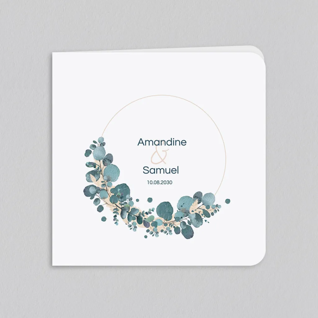 Faire-part Mariage Champêtre | Gamme Complète^Planet cards Couronne eucalyptus et fleurs séchées