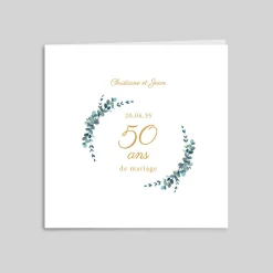 Carte Invitation Noces D'or | Carte Invitation Noces D'or^Planet cards Couronne Eucalyptus et Or