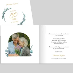 Carte Invitation Noces D'or | Carte Invitation Noces D'or^Planet cards Couronne Eucalyptus et Or
