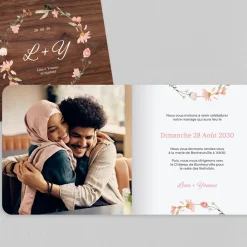 Faire-part Mariage Champêtre^Planet cards Couronne Florale sur Bois