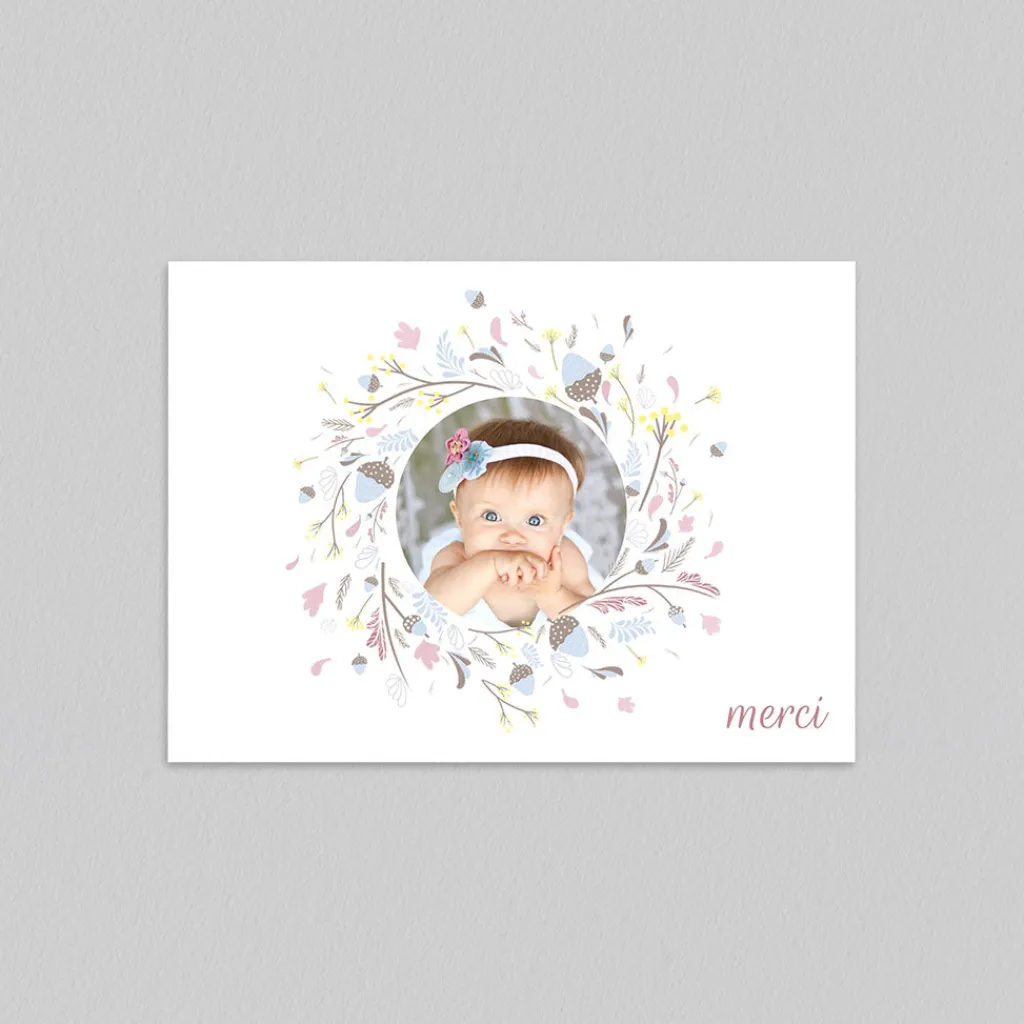 Carte Remerciement Baptême Photo^Planet cards Couronne pastel