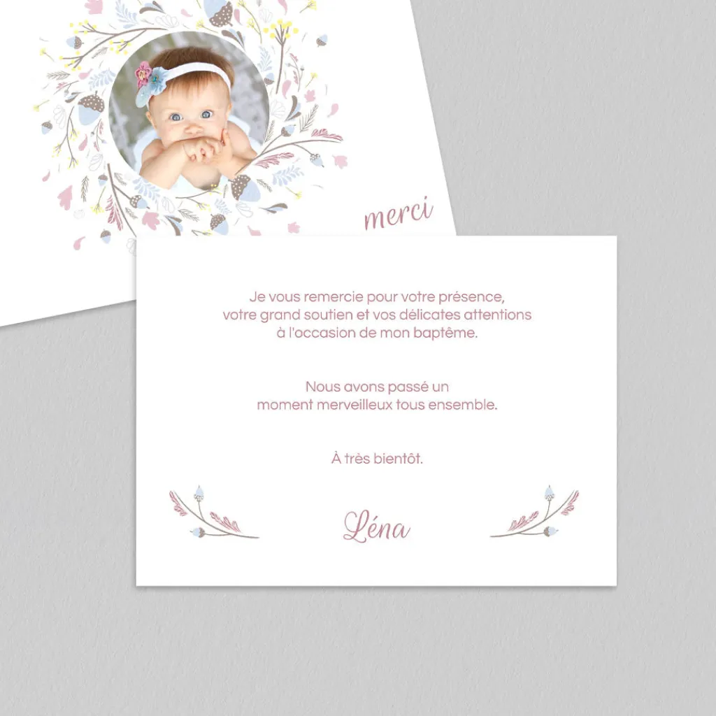Carte Remerciement Baptême Photo^Planet cards Couronne pastel