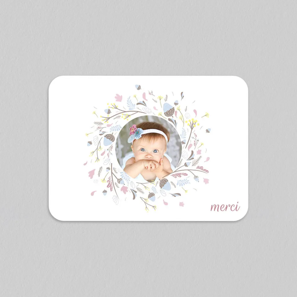 Carte Remerciement Baptême Photo^Planet cards Couronne pastel