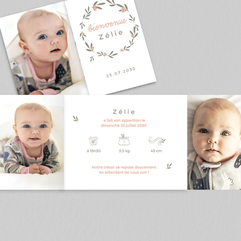 Faire-part Naissance Fille^Planet cards Couronne Printanière