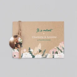 Faire-part Mariage Bohème | Faire-part Mariage Champêtre^Planet cards Couronne Verte et Rose