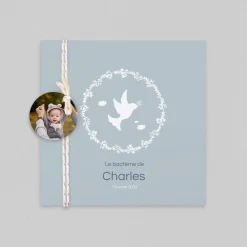 Faire-part Baptême Original | Faire-part Baptême Champêtre^Planet cards Couronne Végétale et Colombes Garçon