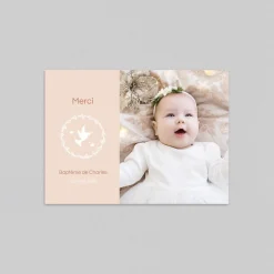 Carte Remerciement Baptême Animaux | Carte Remerciement Baptême Fille^Planet cards Couronne Végétale et Colombes Fille