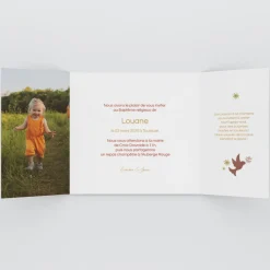 Faire-part Baptême Champêtre | Faire-part Baptême Fille^Planet cards Couronne Végétale et Colombes Fille