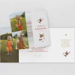 Faire-part Baptême Champêtre | Faire-part Baptême Fille^Planet cards Couronne Végétale et Colombes Fille