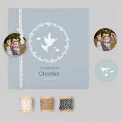 Faire-part Baptême Original | Faire-part Baptême Champêtre^Planet cards Couronne Végétale et Colombes Garçon
