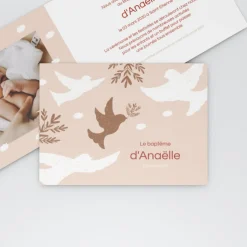 Faire-part Baptême Champêtre | Faire-part Baptême Fille^Planet cards Couronne Végétale et Colombes Fille