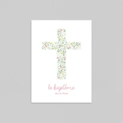 Faire-part Baptême Champêtre | Faire-part Baptême Fille^Planet cards Croix Champêtre